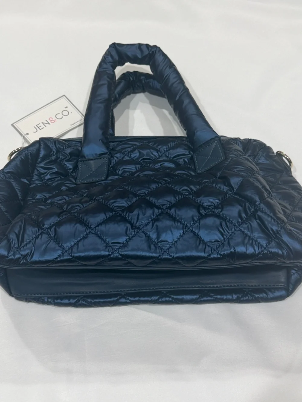 Quilted Puffer Satchel Handbag - Black